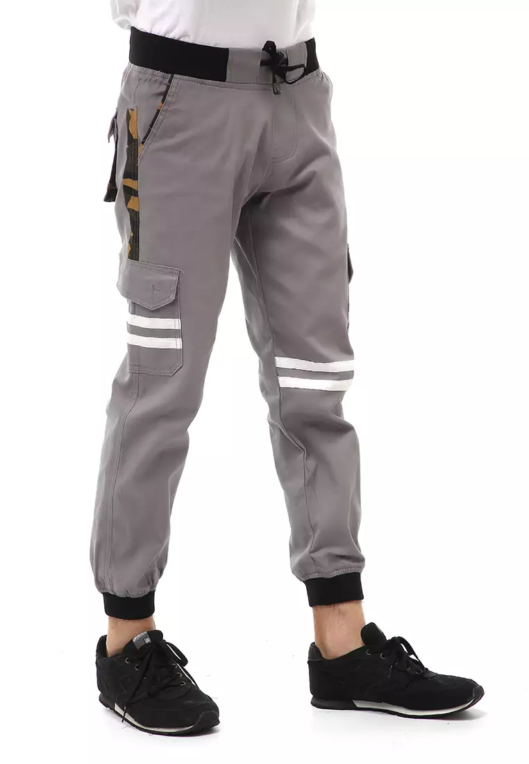 Locko Long Pants Celana Jogger Cargo Pria List Camouflage Material Twil Sweding ORIGINAL - Gray