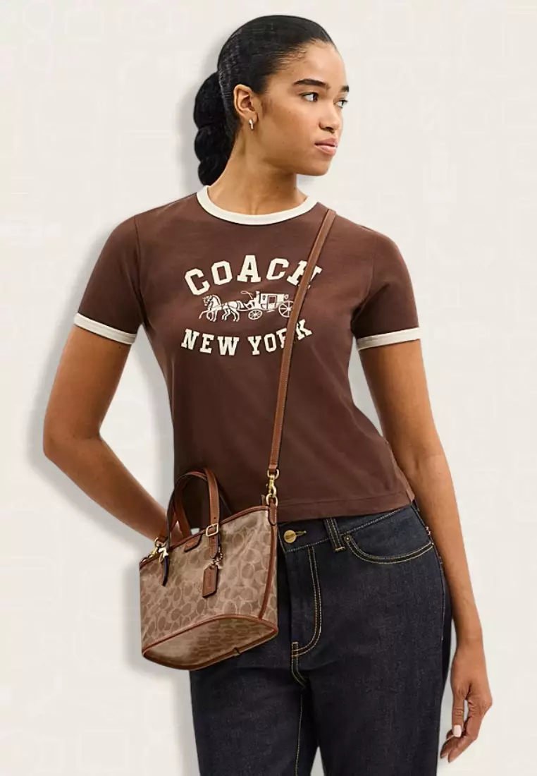 Coach Taxi Tote Bag 21 In Signature Canvas Tan
