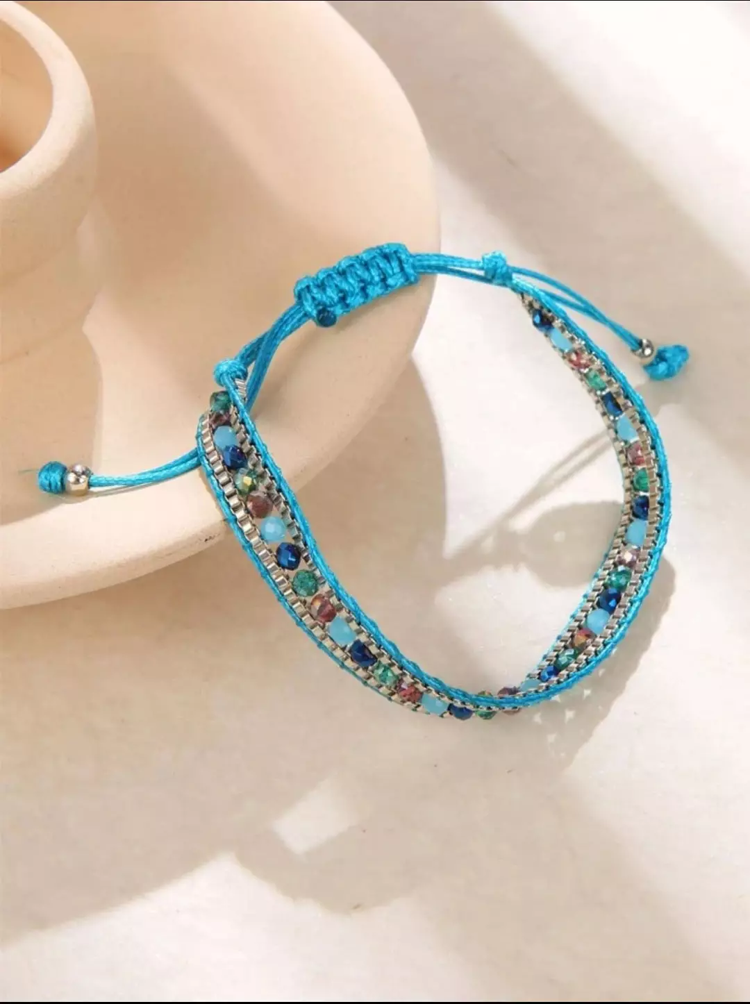 Aksesoris Gelang Wanita Crystals Beads Embellish Macrame Bracelet Blue & Multi