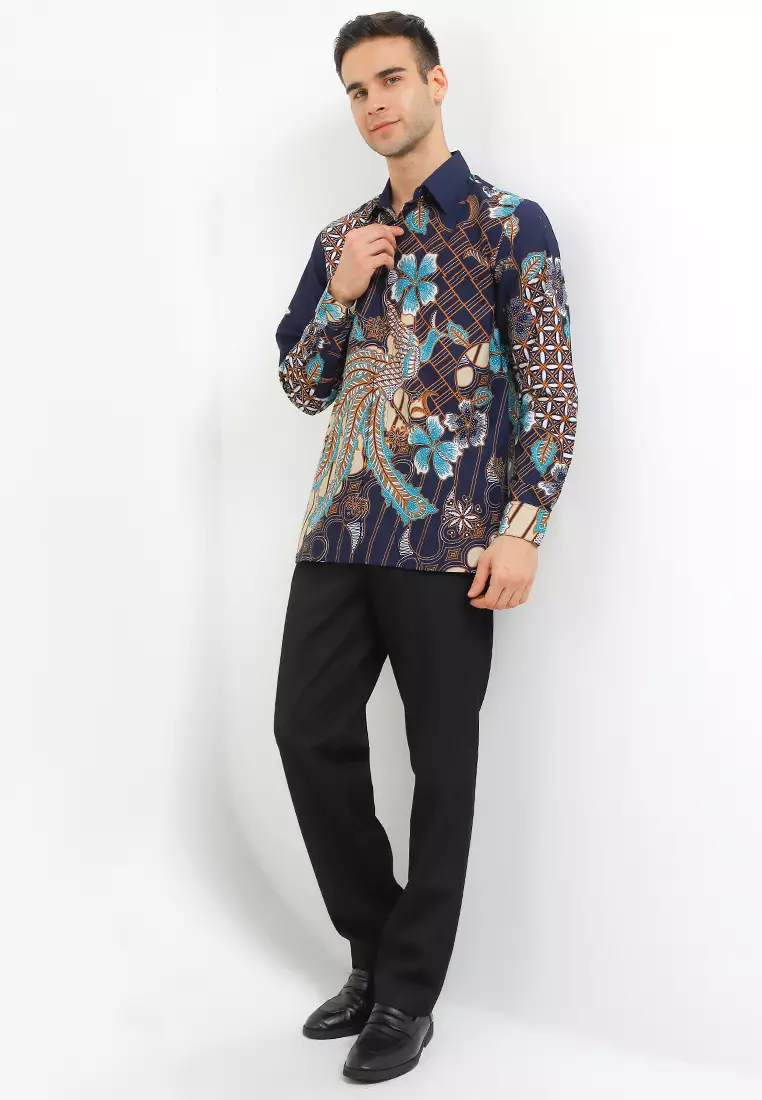 Kemeja Pria Lengan Panjang Batik Furing Aleric Navy