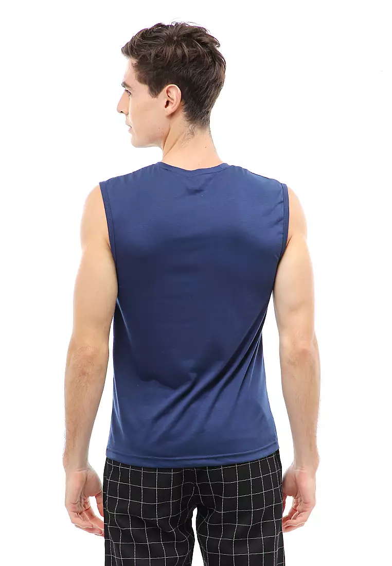 Agies Pakaian Dalam Pria Tank Top Singlet Number Motive Material Cotton ORIGINAL - Navy
