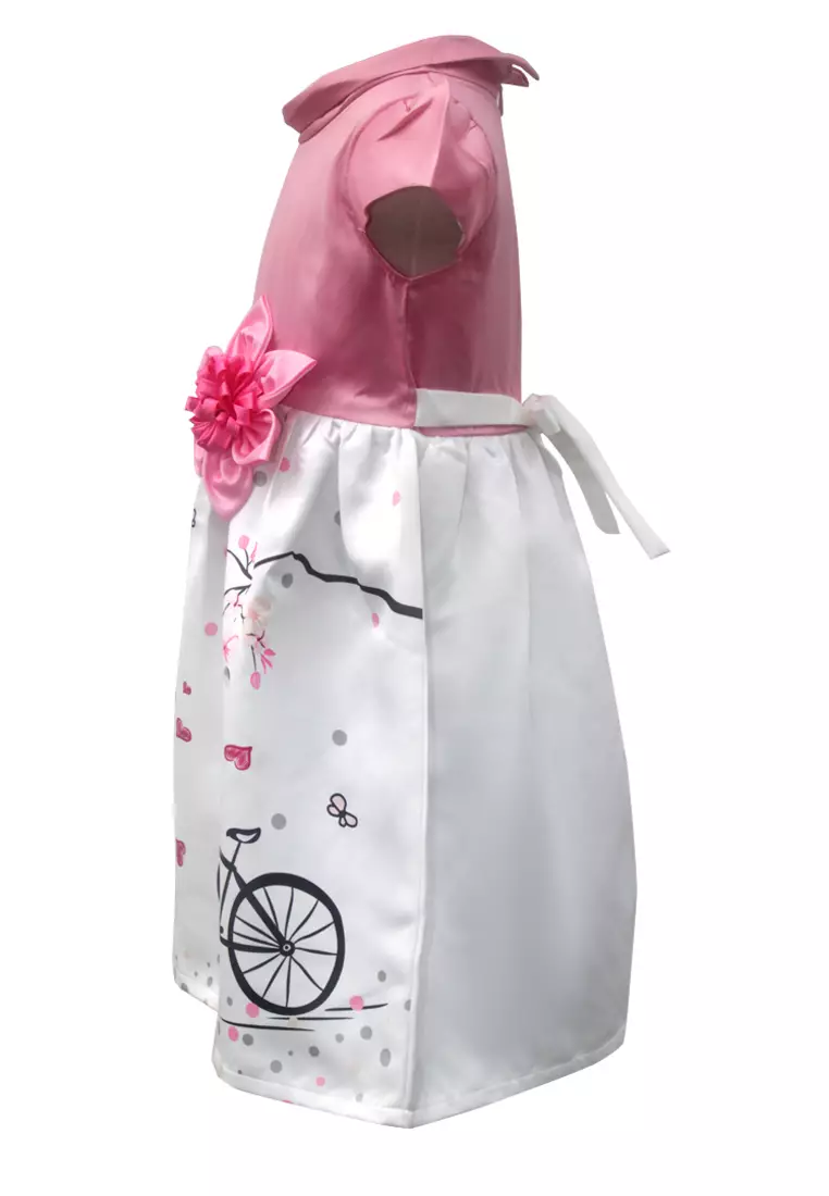 Two Mix Dress Nonik Cantik Bahan Satin Halus - Baju Anak Perempuan Motif Sepeda Y862