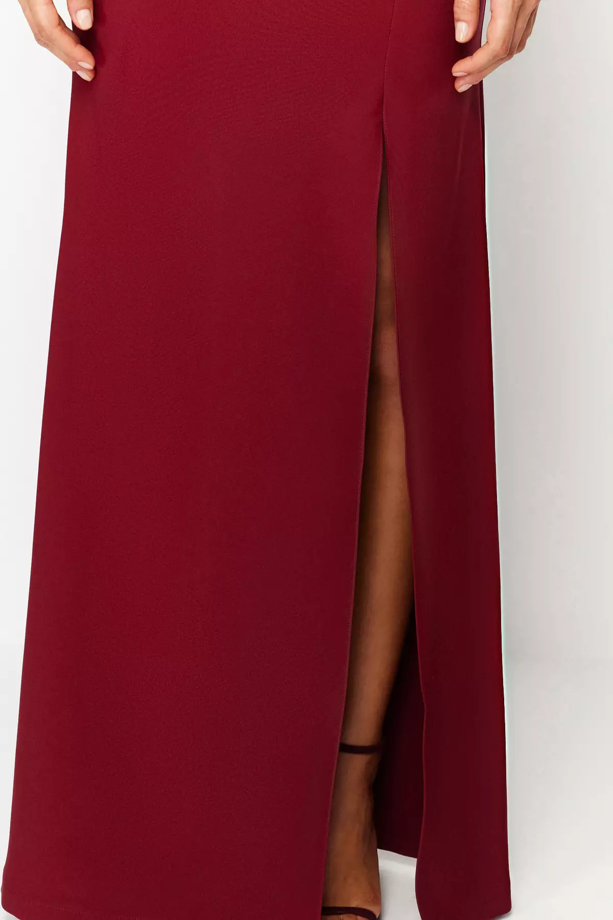 Burgundy Ostrich Woven Elegant Evening Dress