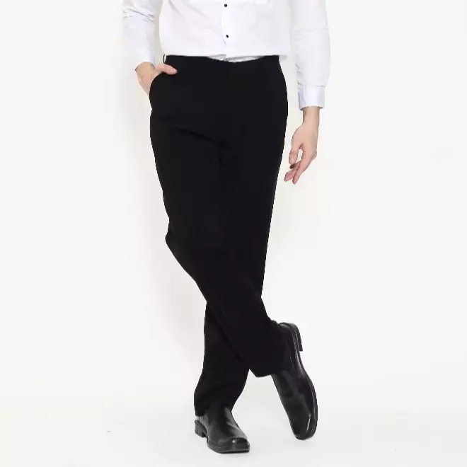 Lawell Celana Panjang Pria Regular Fit Warna Hitam – Polos & Motif Salur | Celana Kerja Nyaman & Rapi