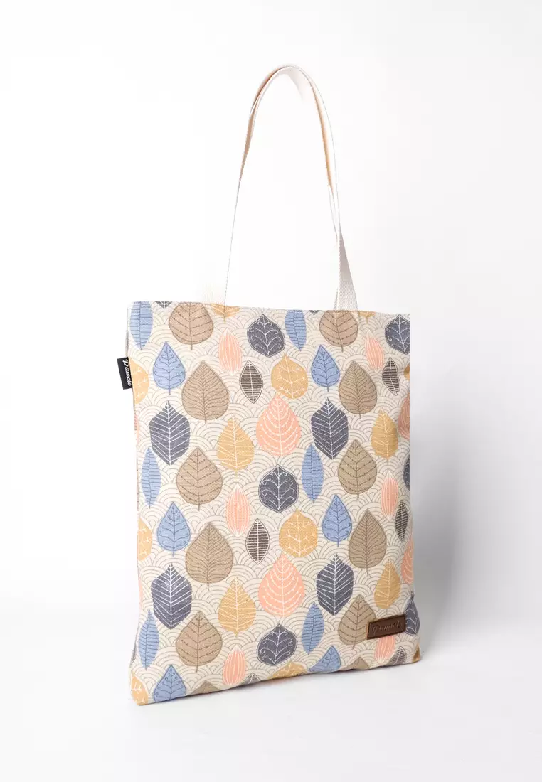 Pamole Tote Bag Wanita Bahan Kanvas Motif Penutup Resleting - Betel Leaf
