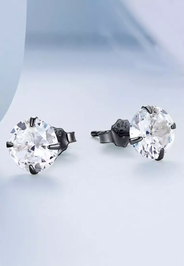 Solid Silver Mary Anne Crystal Stud Earrings In Black Gold