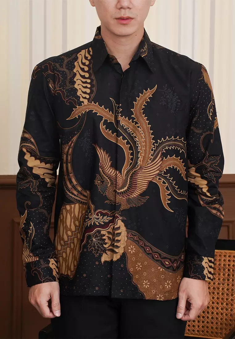 Enzy Batik Essential Kemeja Batik Pria Adinata - Black/Brown