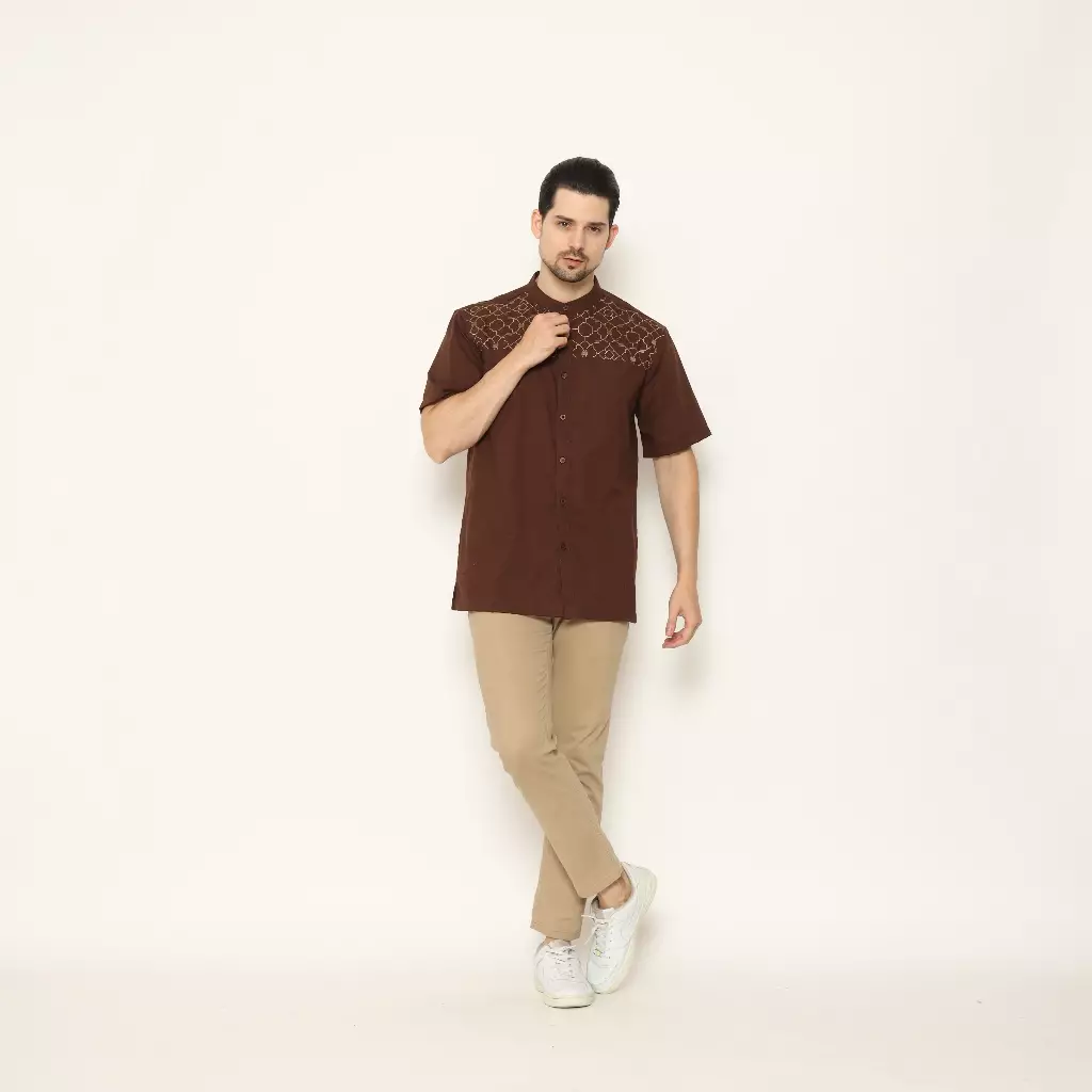 AMK Kemeja Koko Pria Lengan Pendek KK HADDID S/S Brown