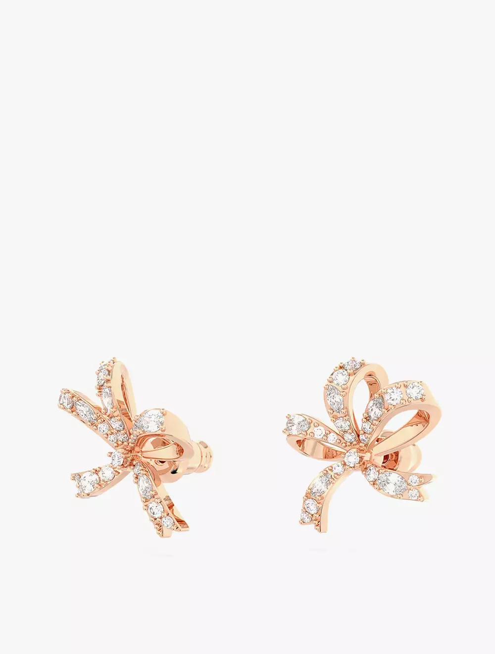 Volta Stud Earrings, Bow, Small, White, Rose Gold-Tone Plated - White
