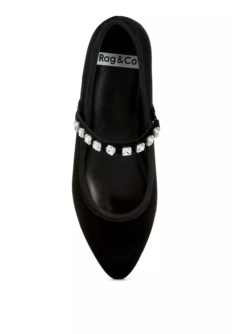Velvet Mary Jane Ballerinas in Black