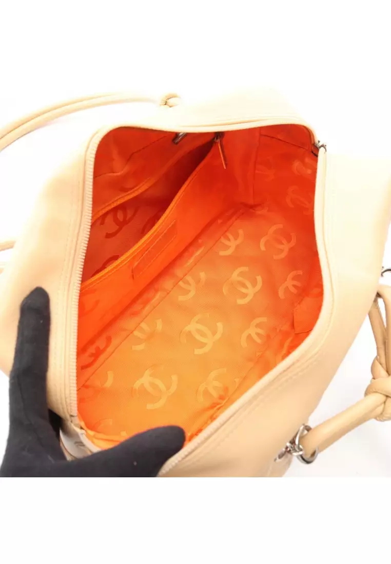 Pre-Loved Chanel Cambon line Bowling Bag Shoulder bag leather Patent leather beige silver hardware