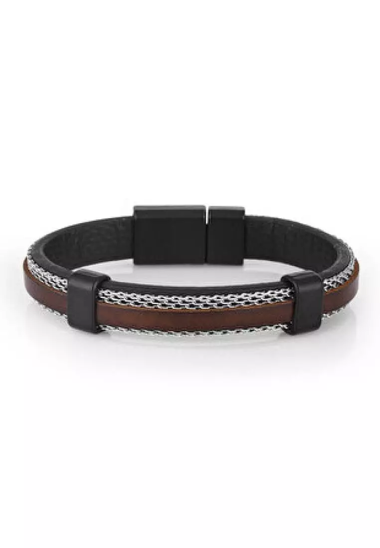 Mens grey deals leather bracelet