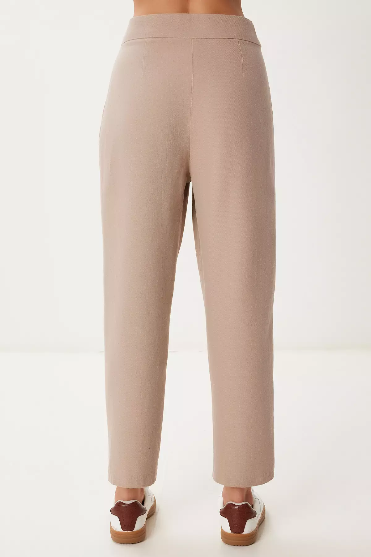 Women's Beige Pocket Linen Shalwar Trousers Bv00164