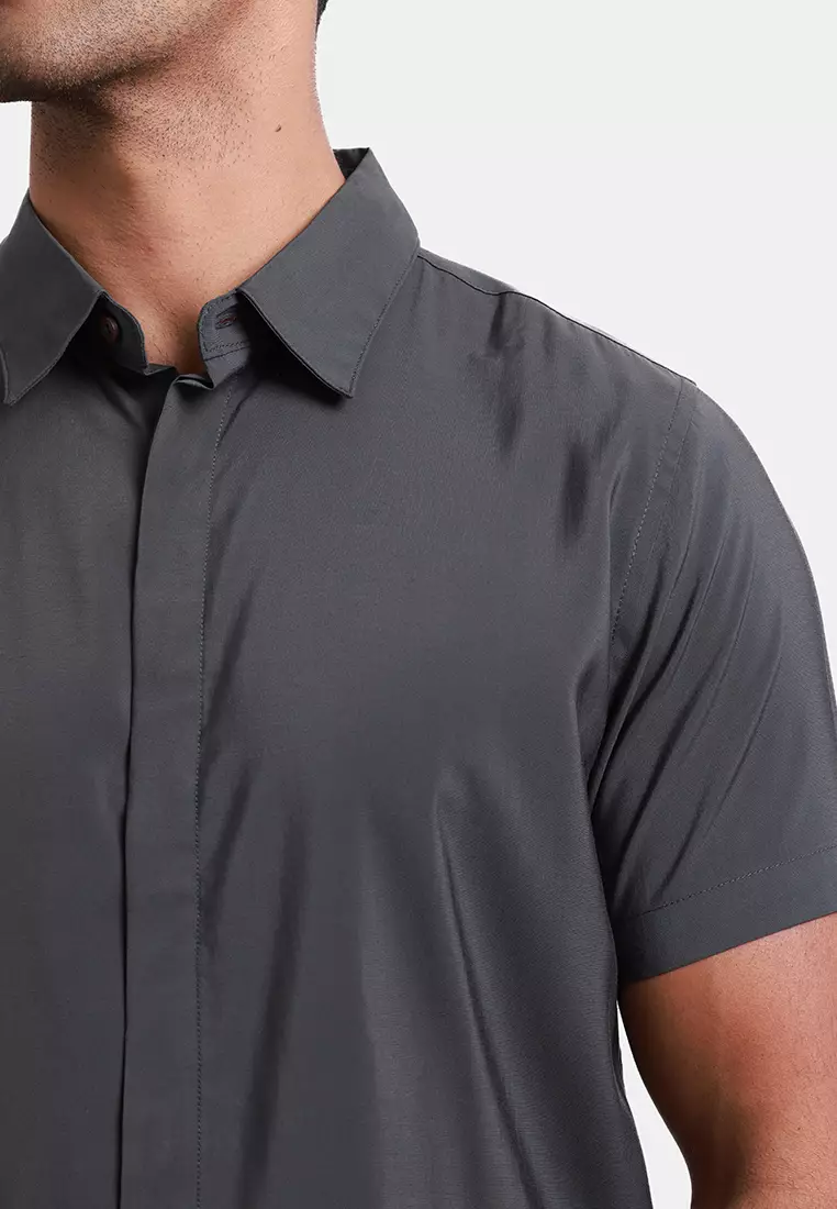 MOC Kemeja Lengan Pendek Pria MONTE - DARK GREY