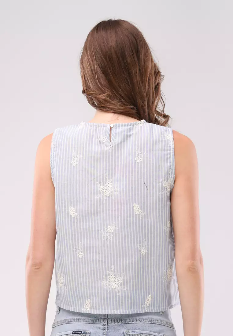 Sinefa Cotton Stripes Sleeveless Blouse