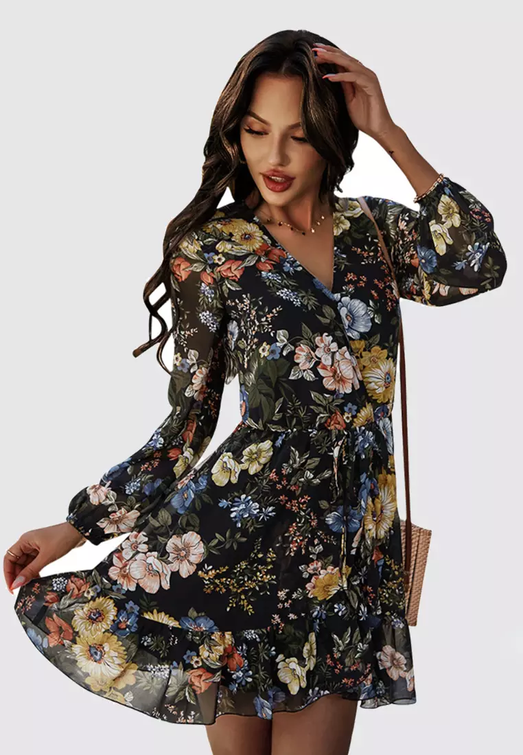 Lipsy gabriella print outlet long sleeve wrap dress