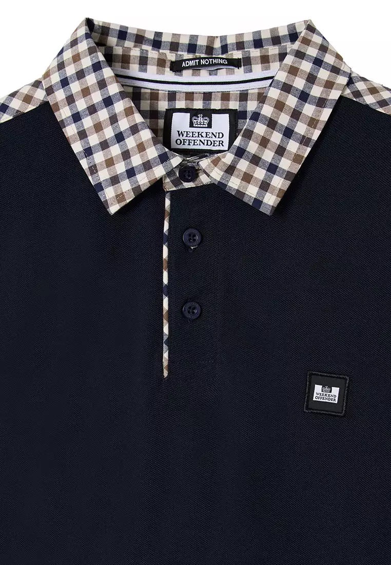 MENS NAVY COSTA MID HOUSE CHECK COLLAR POLO