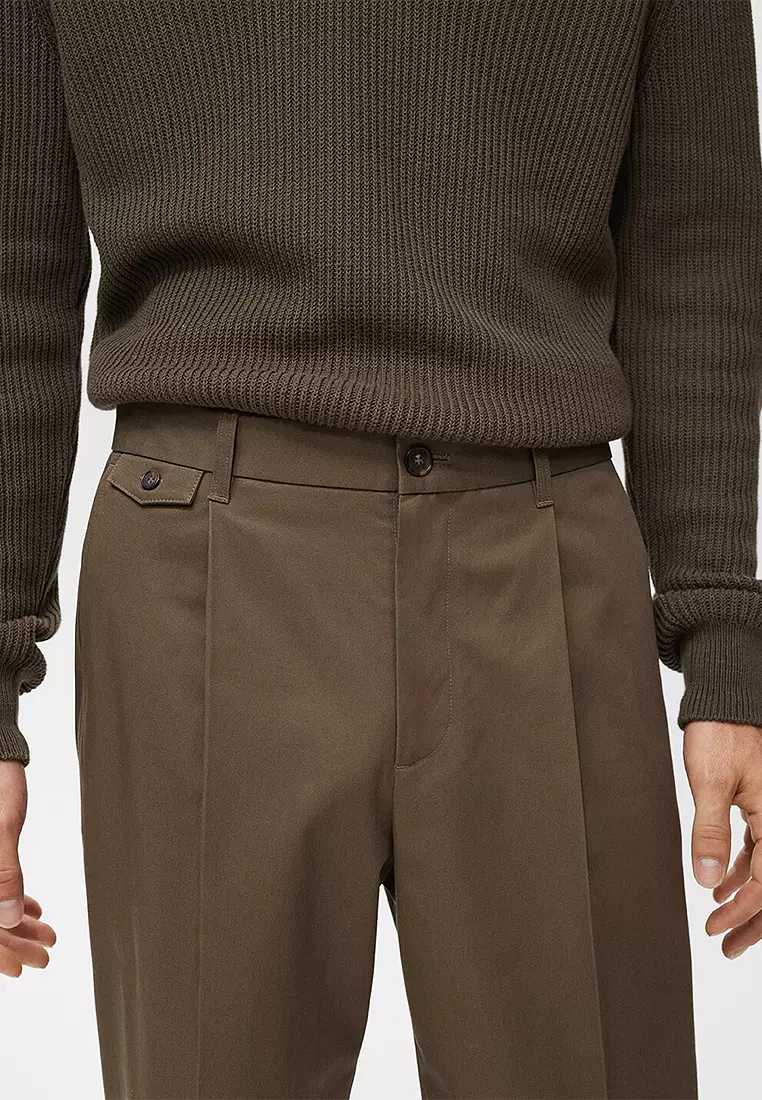 標準剪裁褶飾棉褲