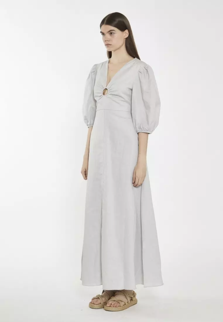Puff Sleeve Key-hole Maxi Dress