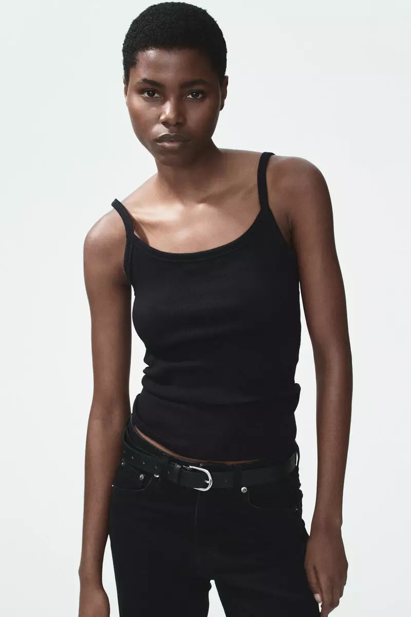 Ribbed cotton strappy top