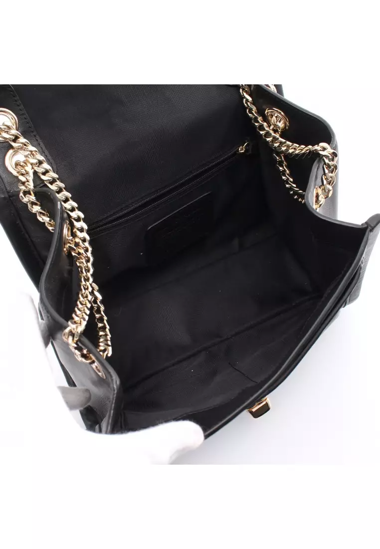 Coach Pre-loved Coach chain shoulder bag leather black logo embossed ...