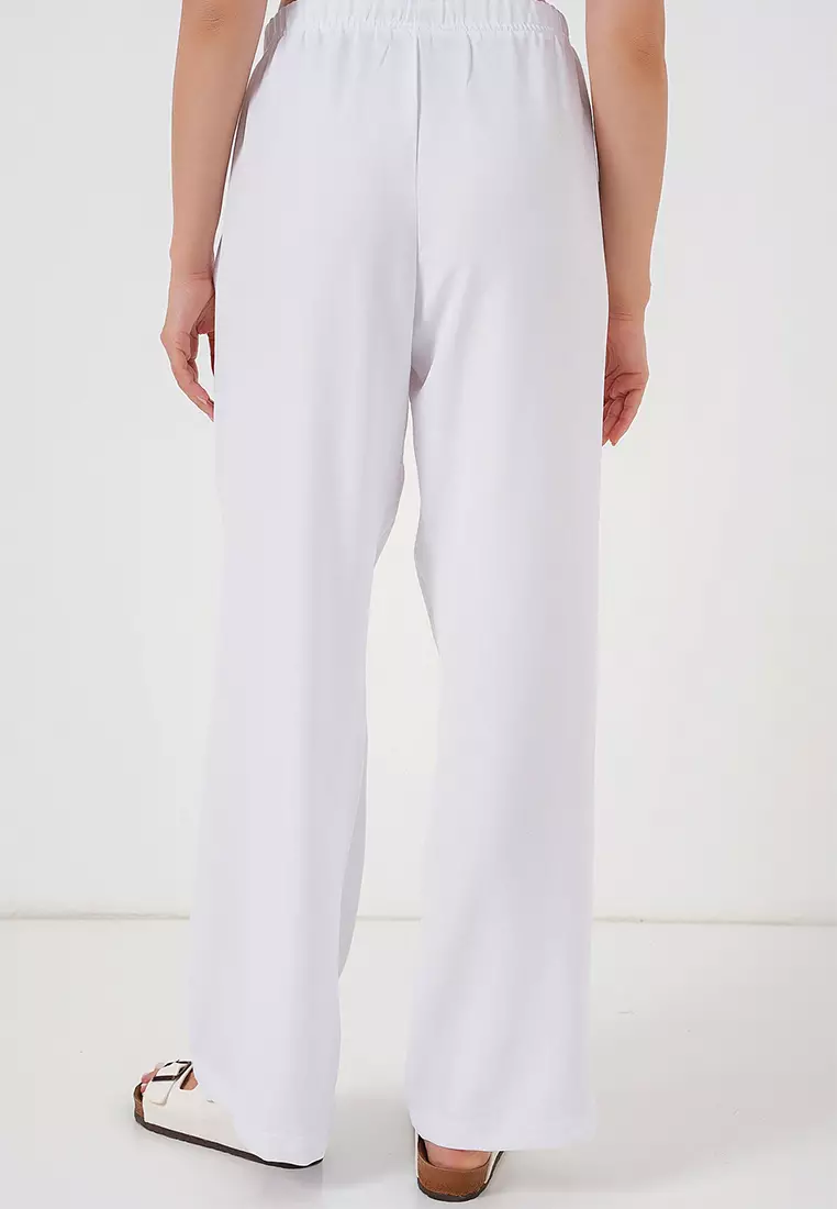 Women's Wide Leg Linen Trousers 6735 - White