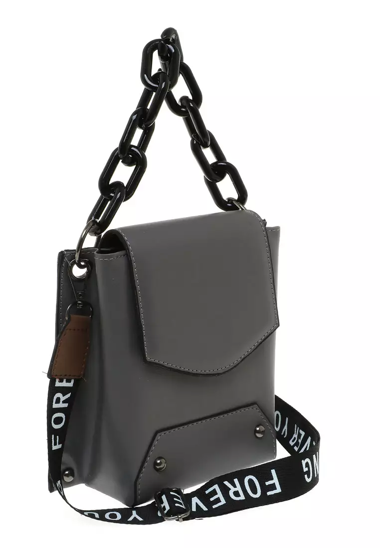 Xena Slingbag Wanita Tali Rantai Motif Polos High Quality Premium - Grey