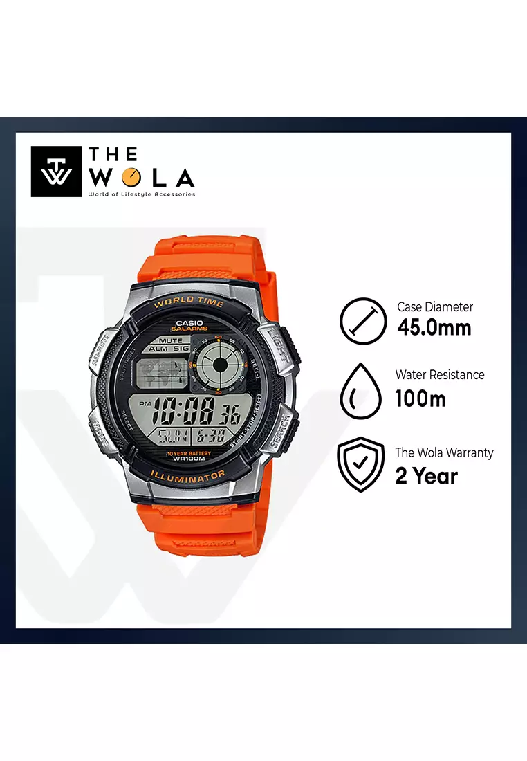 Men's Digital AE-1000W-4BV Orange Resin Band Sport Watch