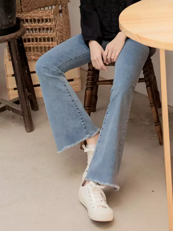 Buy Women's High Waist Flared Bell Bottom Jeans With Side Fringe