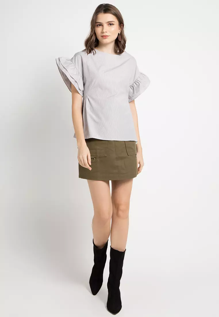 Ruffle Sleeve Striped Blouse