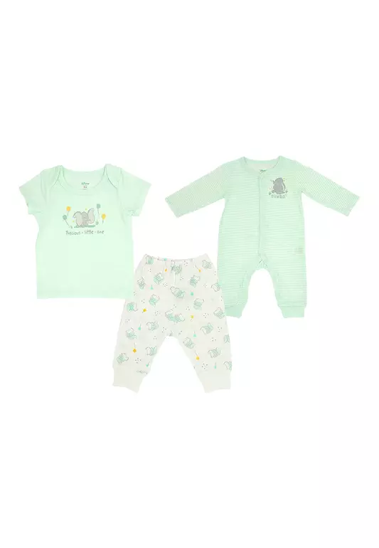 Disney Baby Classic Characters "Dumbo" Newborn 3 Piece Set (Sleepsuit, Regular T-Shirt, Pajama)
