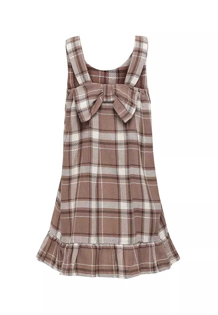 Qna Girl Koelcin Dress Midi Anak Coklat Motif Kotak