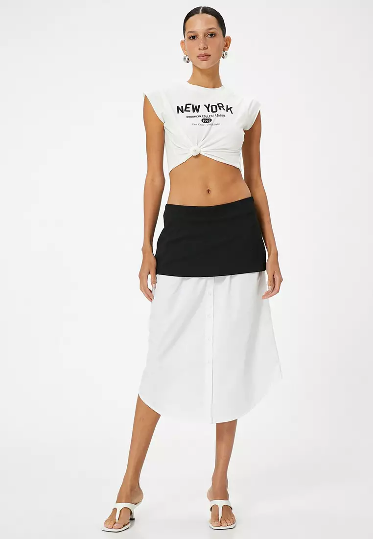 Asymmetrical Midi Length Shirt Skirt With Hem Detail