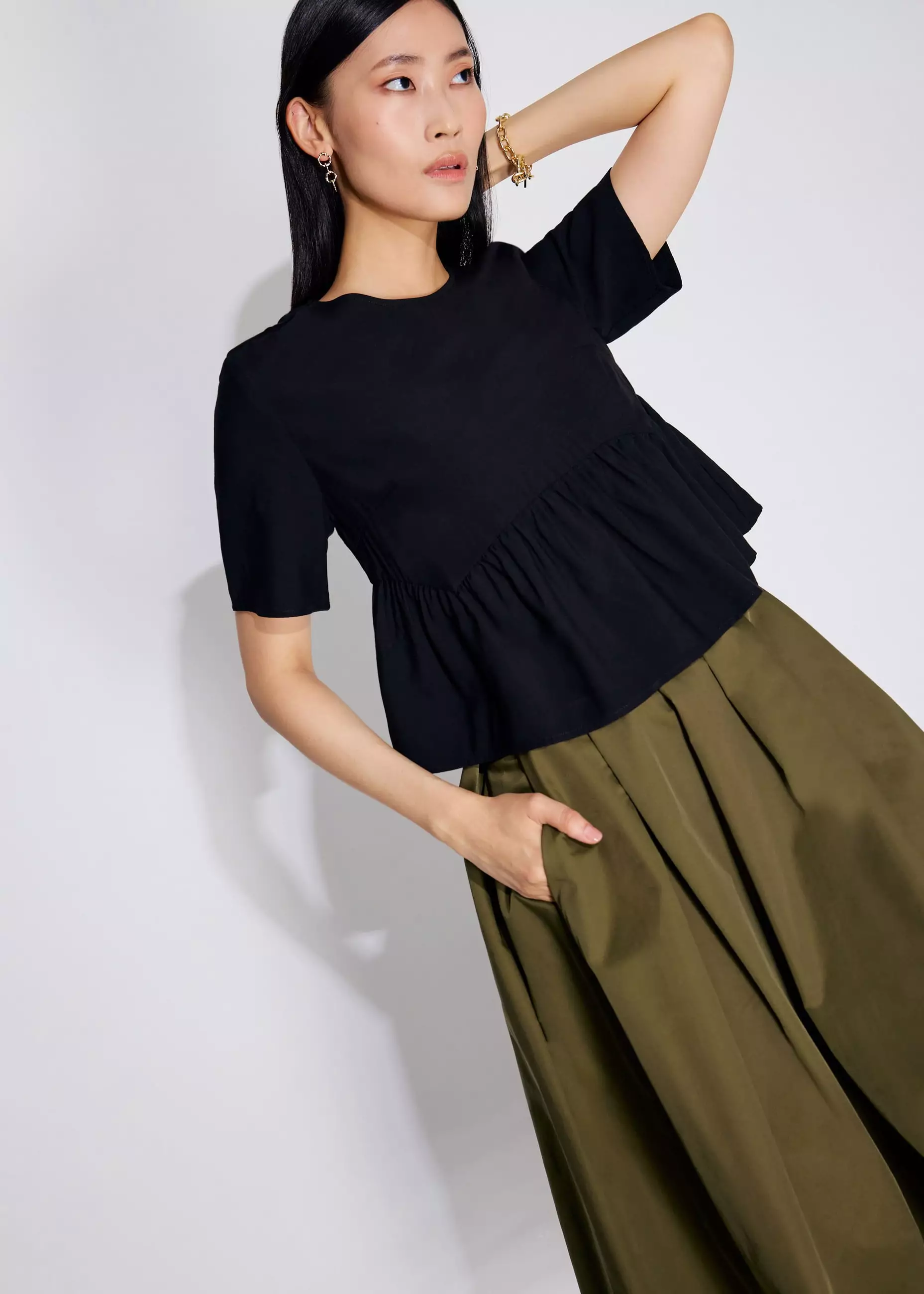 Atasan Wanita - Round Neck Peplum Shell Top