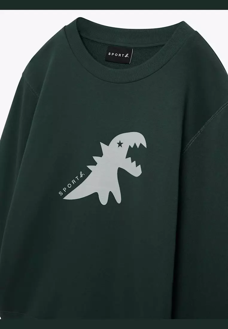Men's Green Cotton DINO Metallic Print Sweatshirt