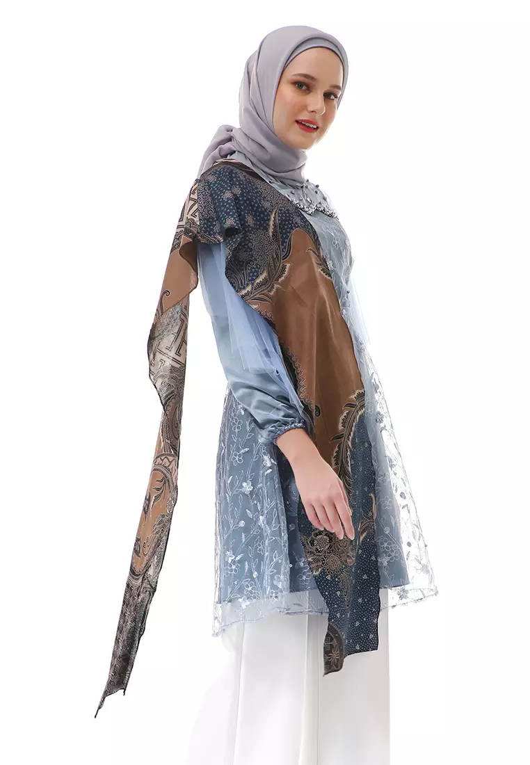 Dhea Amanda Tunik Couple Dusty Batik Lengan Panjang Premium High Quality - Dusty Blue