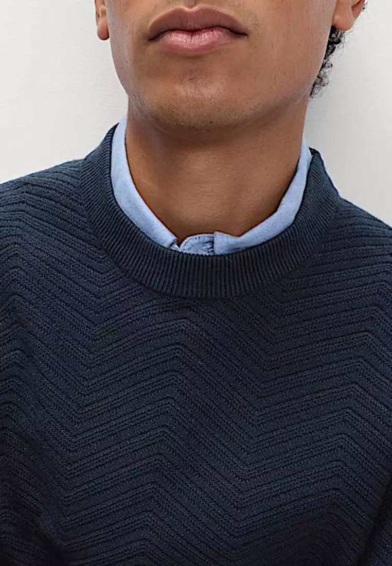 Cotton Blend Herringbone Crew neck Jumper