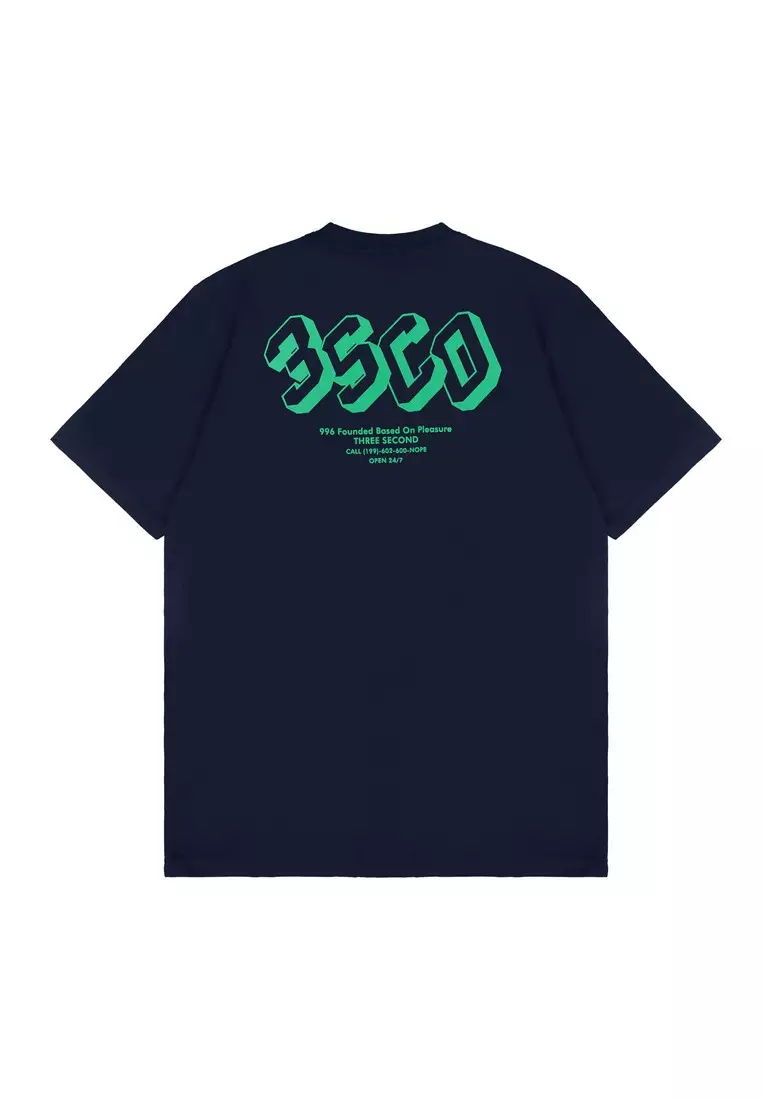 3Second Men's T-Shirt Short Sleeve Regular Fit Cotton Logo Script Patty C910125