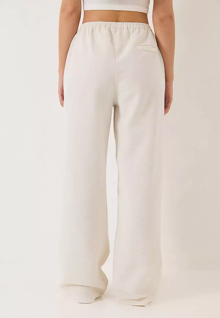 Women's Elastic Waist Pocket Detailed Palazzo Linen Trousers 80182 60271083