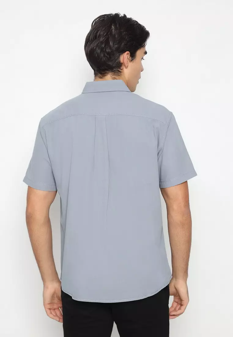 POLICE Kemeja Polos Cotton Abu Regular Fit Pria