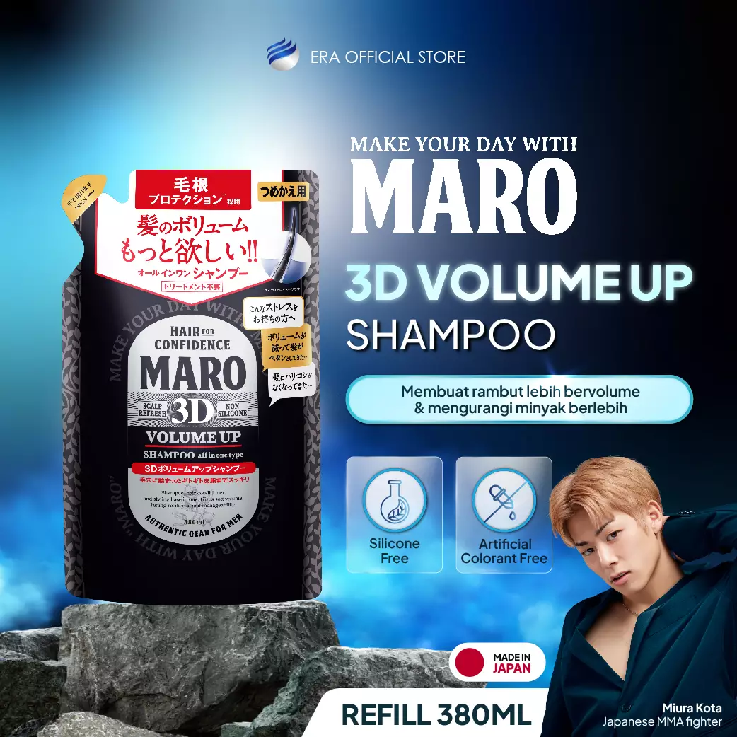 MARO 3D Volume Up Shampoo EX REFILL 380ml - Shampoo Pria Untuk Rambut Berminyak dan Memberikan Volume Rambut
