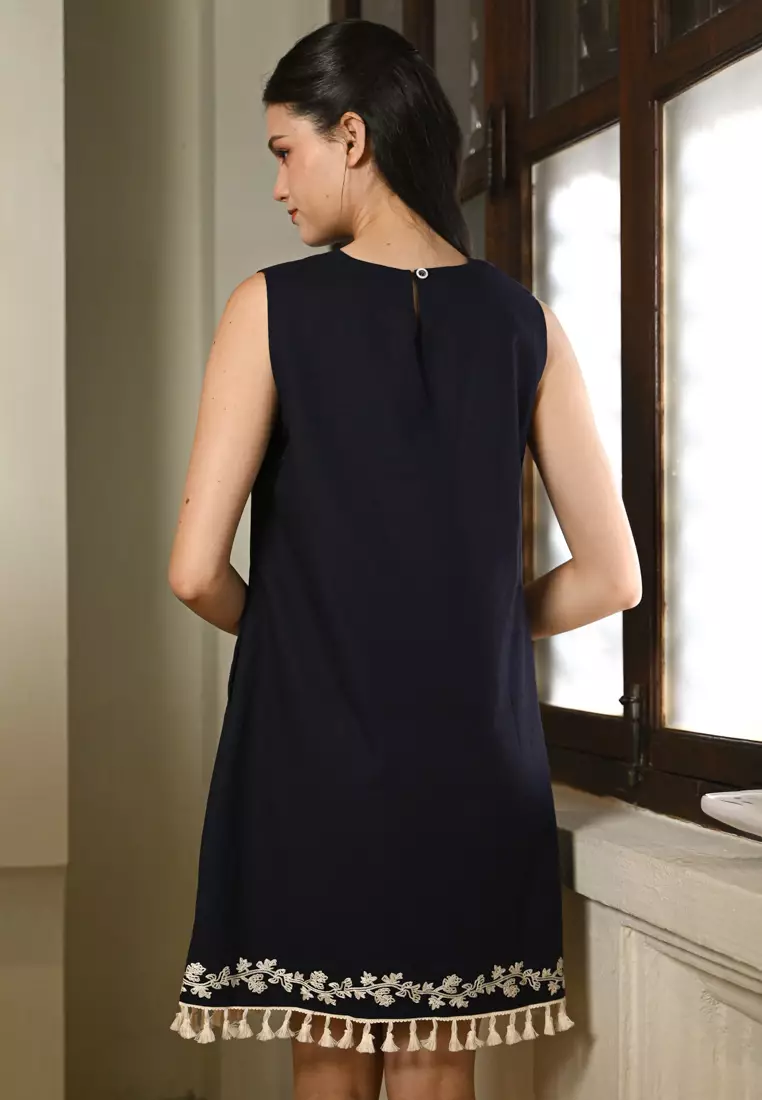 亚麻无袖迷你连衣裙