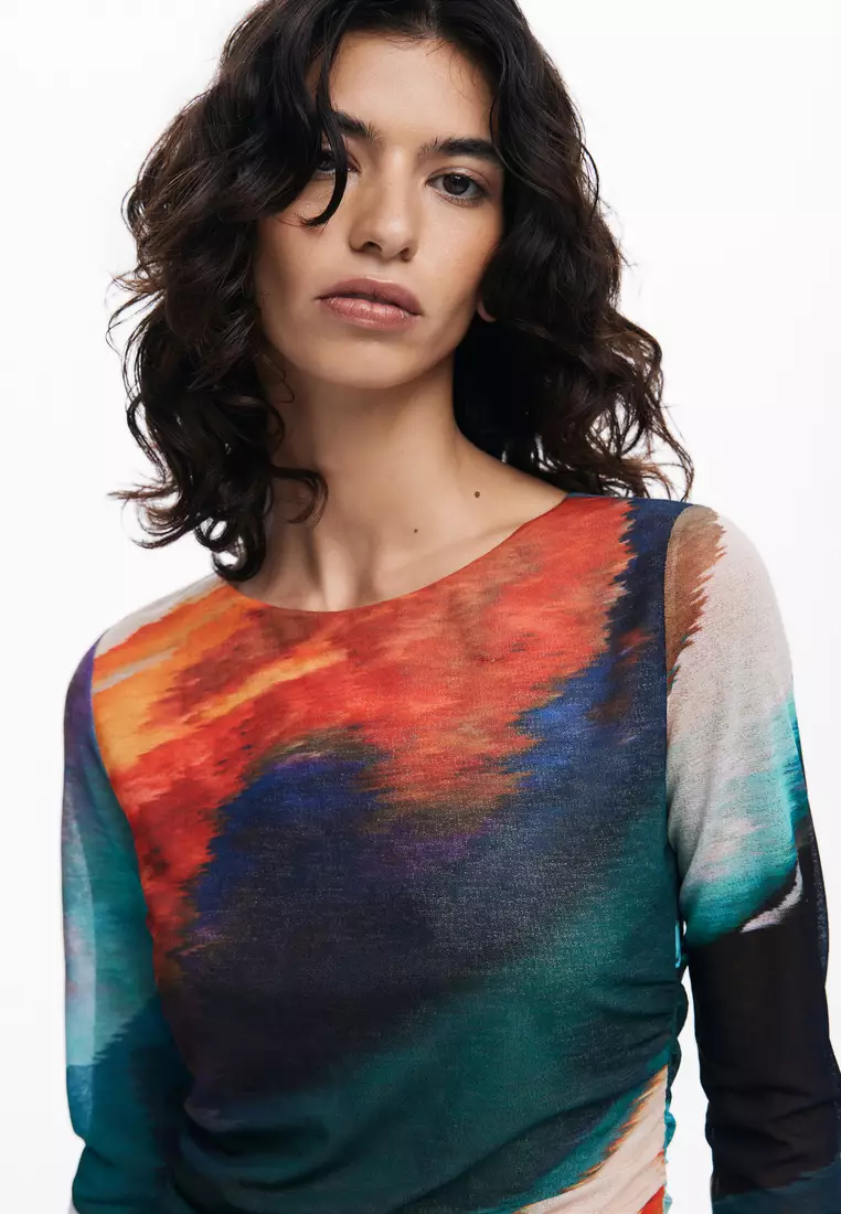 Desigual Damen Kurzarm Kleid | Bunter Strickstoff | Lässiger Style Für Sommer & Urlaub