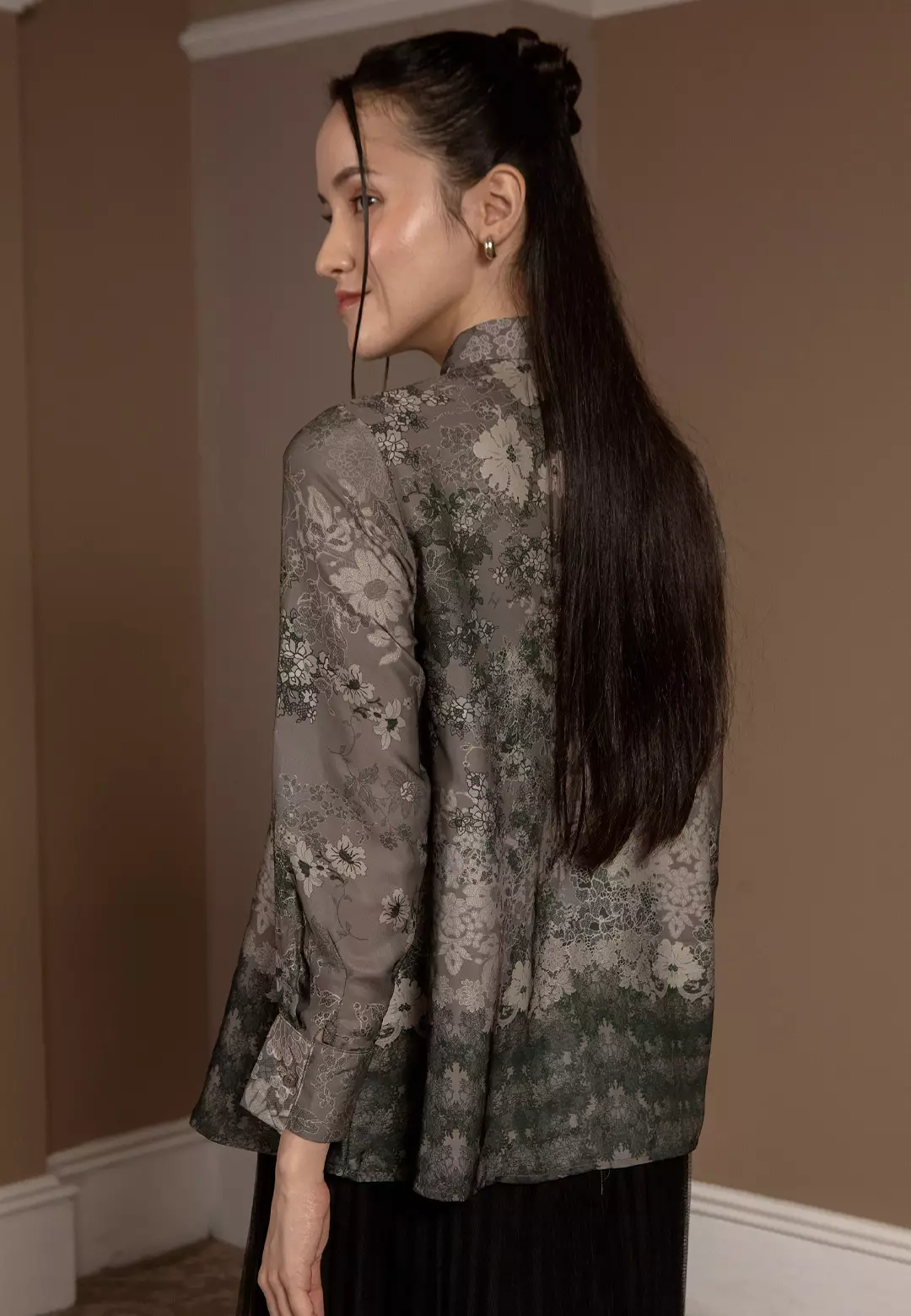 HijabChic Maia Top Olive Ash - Baju Lebaran Klasik Motif Floral