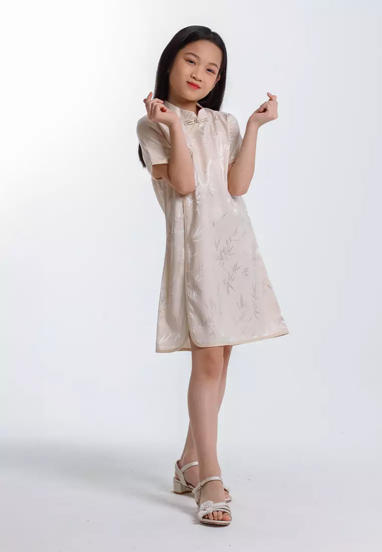 Forest Girls CNY Cheongsam Jacquard Short Sleeve Dress - FK885088-09Champagne