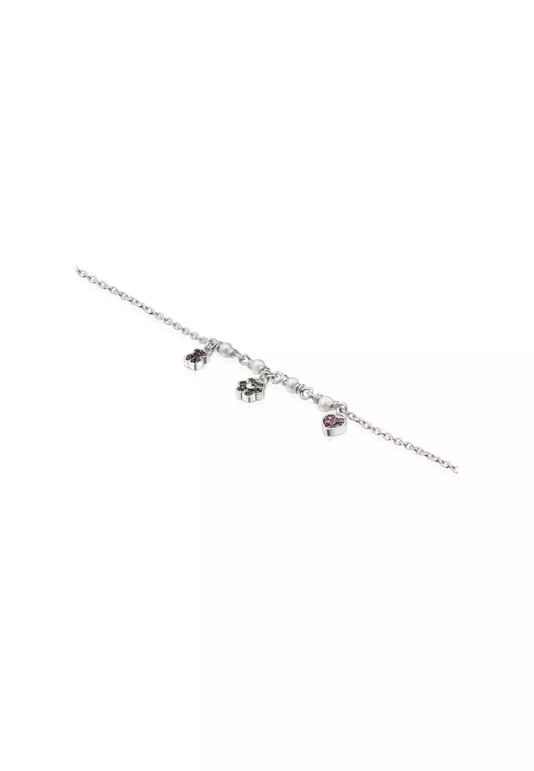 TOUS New Motif Silver Bracelet with Pearls and Gemstones Motifs