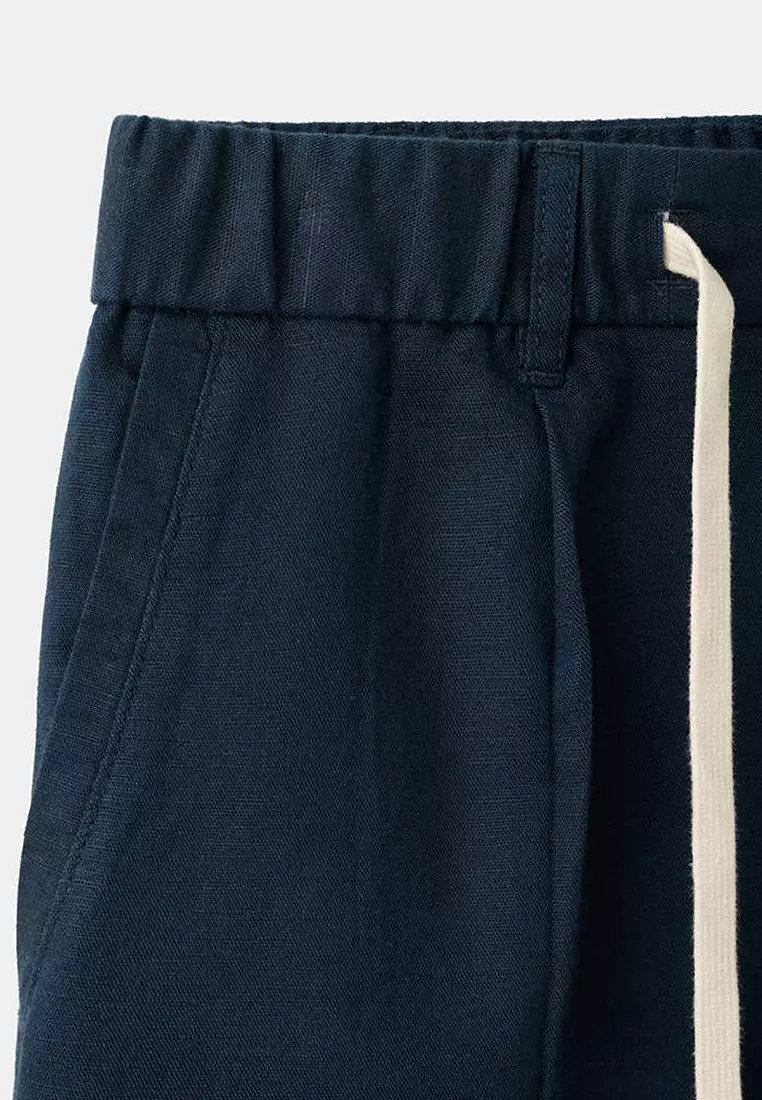 Slim Fit Cropped Linen-Cotton Trousers