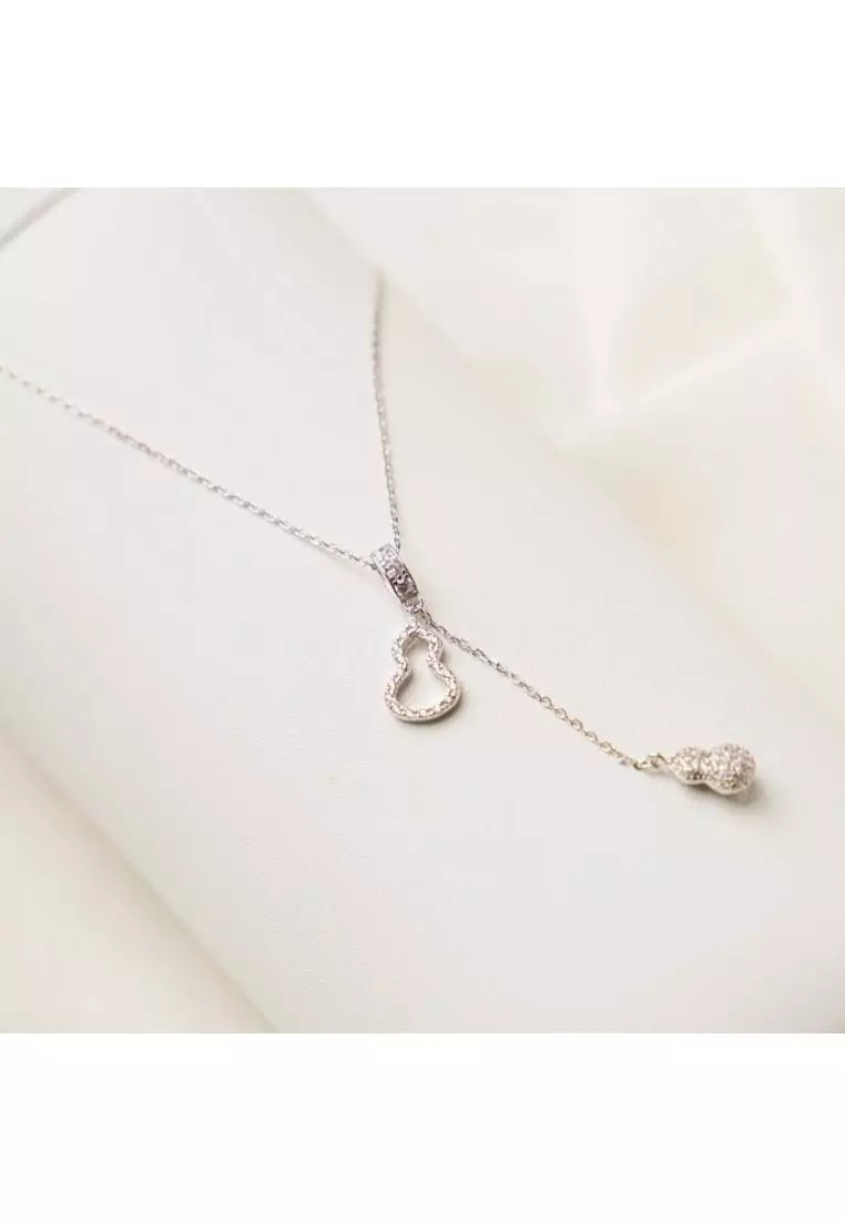 Millennia 2000 Guitar Studded Cubic Zirconia White Gold Necklace with 925 Sterling Silver