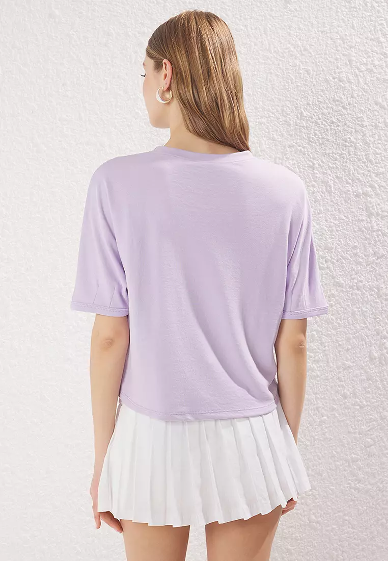 Lilac Relaxed/Comfortable Crop Flexible Knit Blouse TWOSS25BZ00403