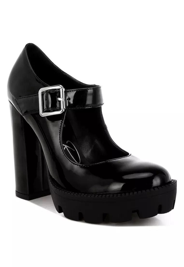 Black Patent PU High Heeled Mary Jane Shoes